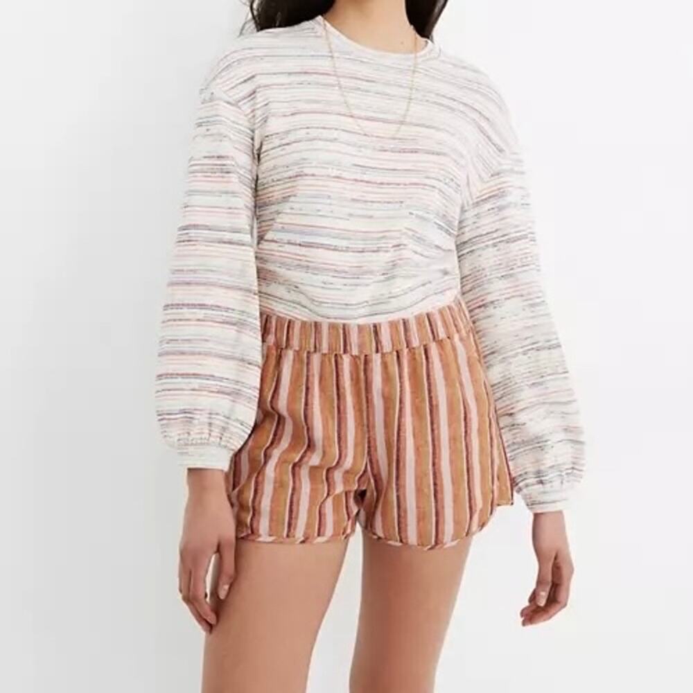 MADEWELL Linen Pull On Rainbow Striped Shorts Small S